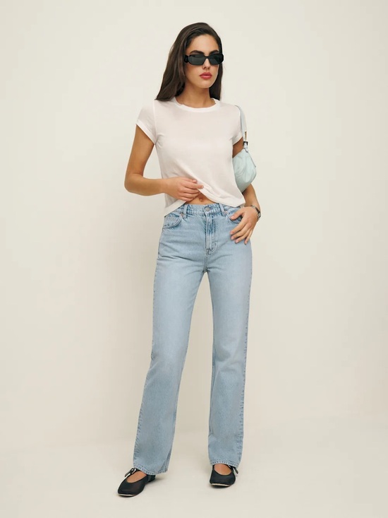 Reformation Denim - Reformation Abby High Rise Straight Jeans Rigid Denim Faded Light Wash